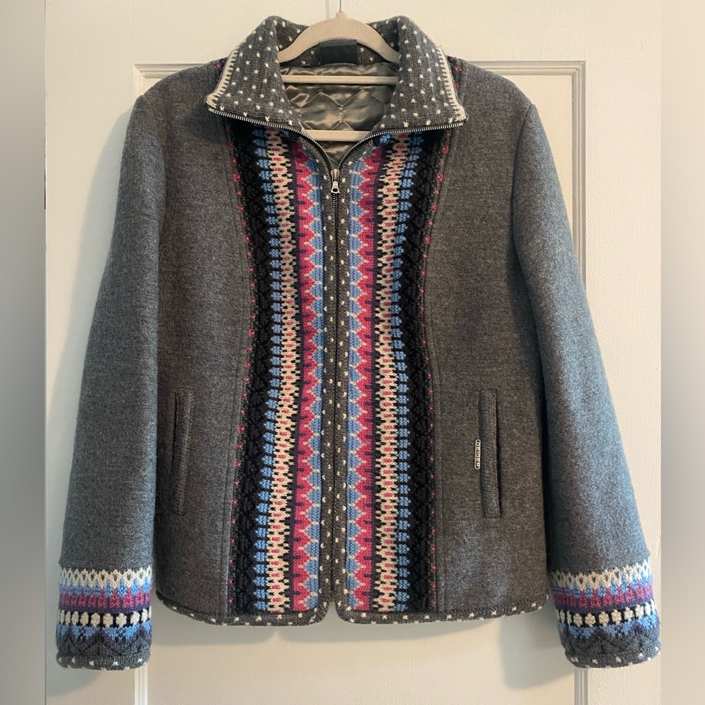 Geiger Austria Cottagecore Nordic Wool Jacket Grey Multicolor Size 8/10